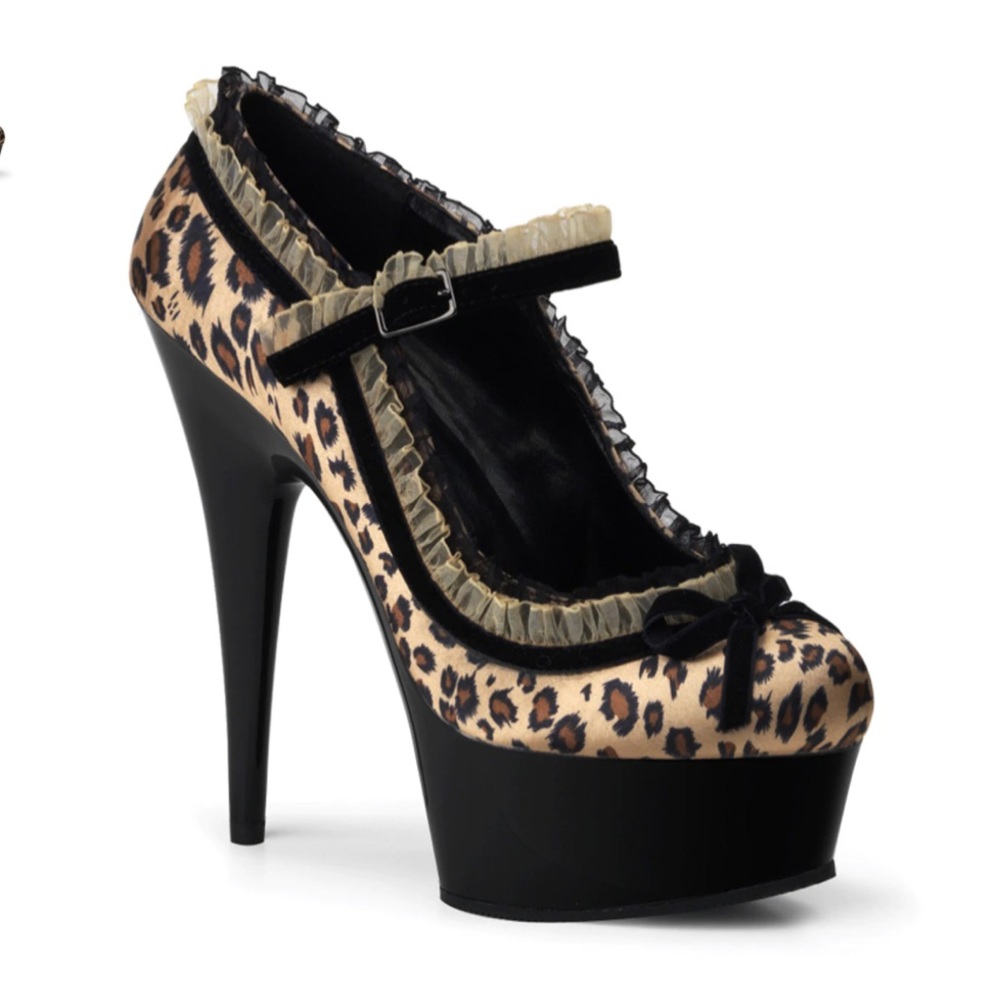 Pleaser DELIGHT leopard platform stilettos heels shoes sz 11 SOLD OUT!